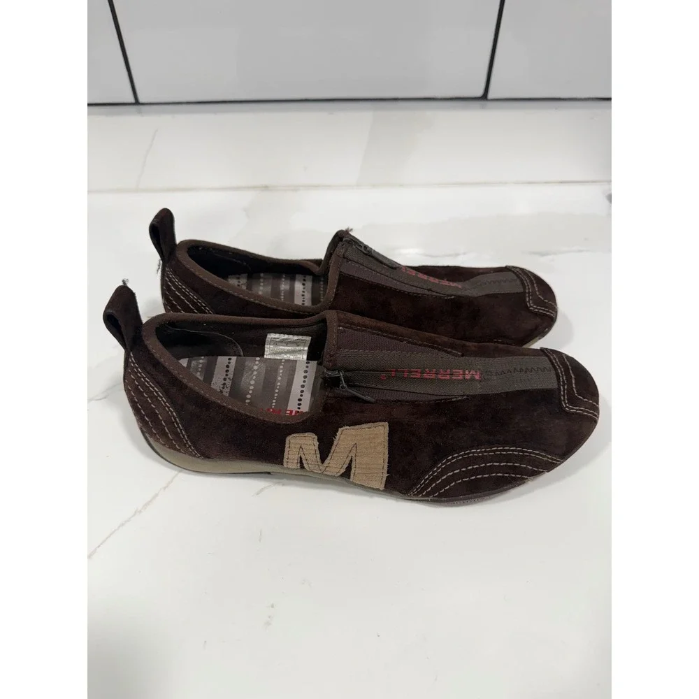 Merrell Barrado Leather Chestnut Brown Zip Front Slip On Sneakers Womens 7.5